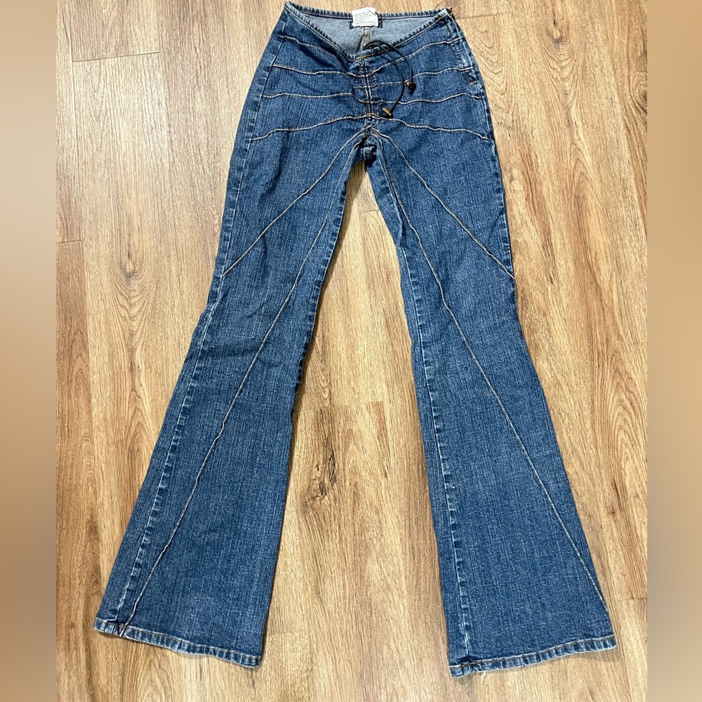 Y2K Boot Cut Jeans Wide Leg Flare Jean Vintage Denim Pants 90s size 1